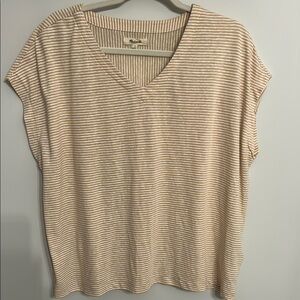 Madewell Cream and Tan Striped V-Neck Tee